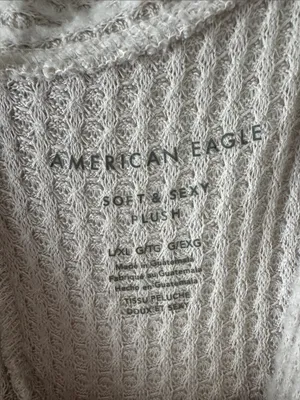 American Eagle Outfitters Cream Waffle Knit Long Sleeve Henley / M4 thumbnail 3
