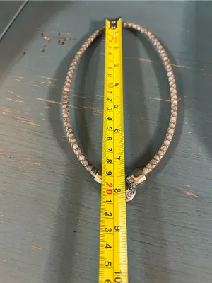 Source Unknown Silver-Tone Braided Leather Necklace with Floral Blue Gem Round Clasp - Like New thumbnail 4