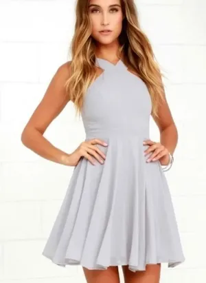 Lulus Grey Midi Halter Neck Chiffon Dress Size Medium thumbnail 1