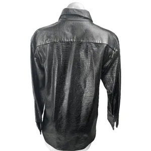 Zara Women's Black Faux Leather Vegan Croc Long Sleeve Button Up Jacket Size S thumbnail 2