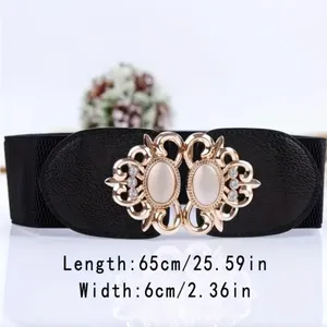 Golden Double Buckle Black Waspie Belt Stretchy Elastic Accentuating‎ Waist Band thumbnail 11