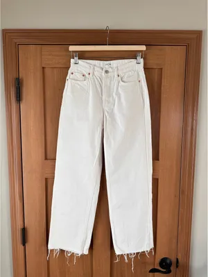 Parke Wide Leg Relaxed Jeans Raw Hem Button Fly White Wash Women’s size 25 thumbnail 14