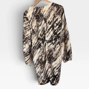 Entro Womens Abstract Brushstroke Print V-Neck Wrap Mini Dress Brown L D17405 thumbnail 3