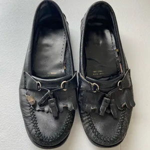 Women’s‎ solid black leather tassel slip on loafers mules boat shoes size 8 thumbnail 2