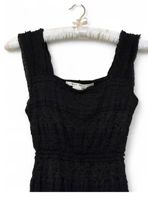 Y2K Max Studio Women’s Black Lace Tiered Ruffle Sleeveless Babydoll Top Shirt S thumbnail 7