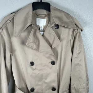 NEW H&M Trench Coat Womens XS Beige Khaki Double Breasted Belted Long $139MSRP thumbnail 2