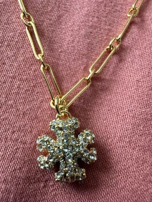 Tory Burch | 18K Gold Plated Crystal Pave Accent Paperclip Pendant Necklace thumbnail 1