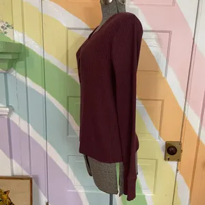 Aerie Fireside Long Sleeve Henley T-Shirt Ribbed Top in Maroon Sz XL 💕🎀 thumbnail 5