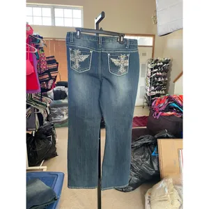 Women's Earl Jean Blue Boot Cut Jeans with White Stitching, Size 14 thumbnail 3