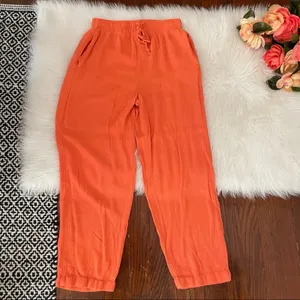 Vintage Coral Pull On Pants Crepe Elastic Waistband Drawstring Size Medium thumbnail 3