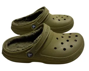 Crocs Classic Lined Clogs Men's Size 5 Women's Size 7 Olive Green Fuzzy Comfort thumbnail 1