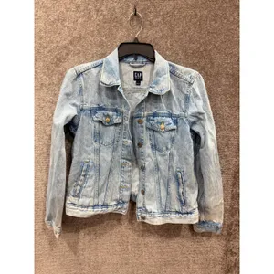 Gap Womens Denim Jacket Large Light Blue Classic Trucker Acid Wash Pockets thumbnail 3