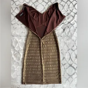 TADASHI SHOJI Metallic Bronze Gold Pleated Formal Cocktail Dress‎ Small thumbnail 9