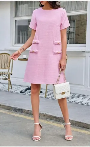 NEW Tweed Mini Crew Neck Career Elegant Dress L thumbnail 4