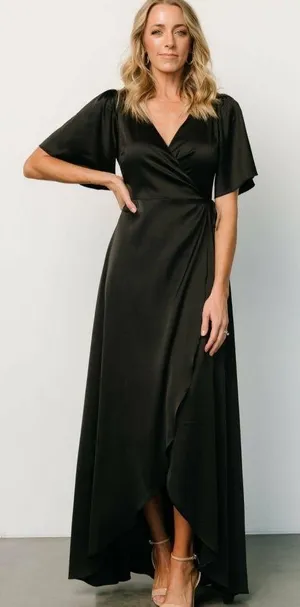 Baltic Born Vara Satin Maxi Wrap Dress Short Sleeve New Without Tags thumbnail 1