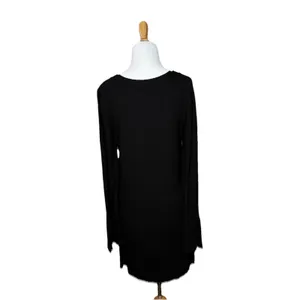 Free People Criss Cross Front Sweater Hi Lo Hem Slit Sleeve Cuffs Black Sz Large thumbnail 3