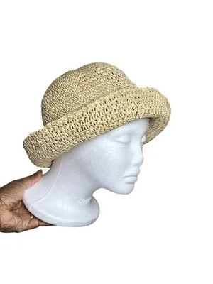 Natural Woven Paper Straw Bucket Hat | Beige Summer Sun Hat | Lightweight Beach thumbnail 3