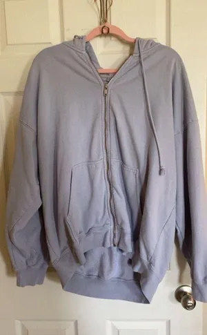 Brandy Melville Lavender Zip Purple Oversized Cotton Hoodie Full thumbnail 1