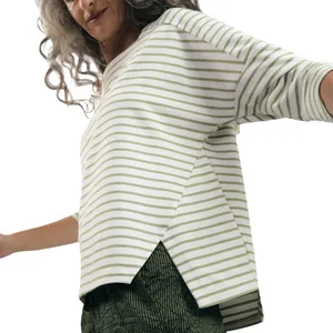 Urban by Alembika Jagger Stripe Top Sage Green White Striped Square Neck Cotton‎ thumbnail 2