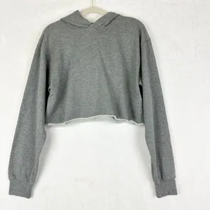 Aritzia Sweatfleece Perfect Raw Hem Hoodie Size Medium NWT Heather Dark Grey thumbnail 4