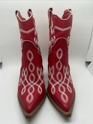 MIA Red Wendi Embroidered Western Ankle Boots **Size 6** 🌺🌺 thumbnail 2