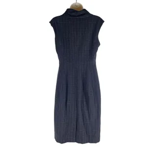 Classiques Entier Check Sheath Dress Bow Neck Gray Brown Size 6 thumbnail 6