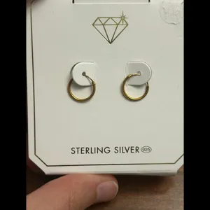 Sterling silver 925 earrings small hoop gold tone 1 pair thumbnail 2