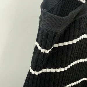 Banana Republic Dress Women's Medium Square Neck Knit Midi Black White Stripe thumbnail 8
