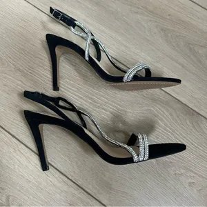 Vince Camuto Womens Luanna Black Suede Rhinesone Sandals Heels Shoes 9.5 NWOT thumbnail 7