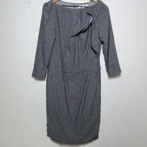 Carolina Herrera Women Virgin‎ Wool Silk Dress 8 Grey Bow Front Sheath Midi thumbnail 4