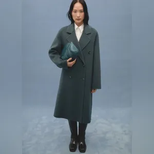 Mango wool coat oversized charcoal long handmade lapel vneck collar pockets thumbnail 2