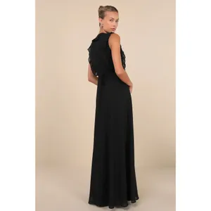 NWT Lulus Major‎ Elegance Black Sleeveless Ruffled Wrap Maxi Dress SZ SMALL thumbnail 3