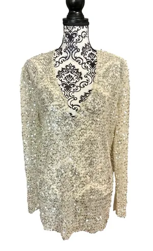 ZARA Ivory Sequin V-Neck Long Sleeve Mini Dress thumbnail 1