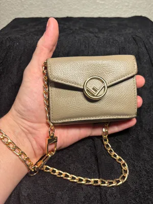 Fendi Tortora Gray Leather F Is Fendi Micro Trifold Wallet Chain Card Case Italy thumbnail 2