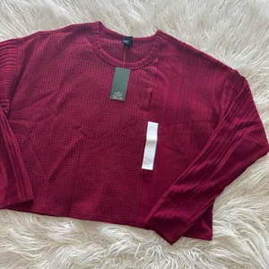 Wild Fable Long Sleeve Boxy Cropped T-Shirt Berry Red Size Large thumbnail 3