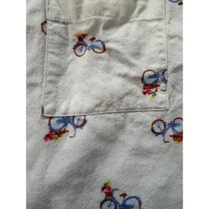 Linen button up short sleeve bicycle with flowers white size med thumbnail 5