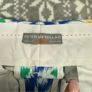 Peter Millar Wicking Pants 6 Cropped Golf Cotton Blend Blue White Coastal‎ Prep thumbnail 8