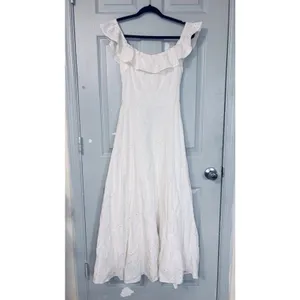 Zara eyelet off shoulder ivory midi cottage women’s dress smocked runs small* thumbnail 7