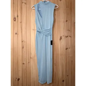 NWT Lulus Kamara Light Blue Mesh Cutout Knotted Midi Dress Party Holiday Size M thumbnail 2