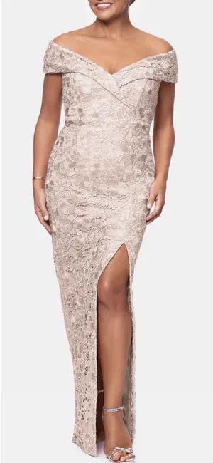 Xscape Evenings Floral Embroidery Off the Shoulder Sheath Gown Blush Size 10 thumbnail 1