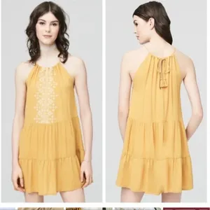 Aeropostale Yellow Embroidered Mini Dress With Tie back and Tassels // s… thumbnail 2