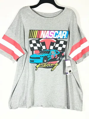 NASCAR Graphic T-Shirt Women XXL Gray Racing Car Striped Sleeve Blockette Core thumbnail 1