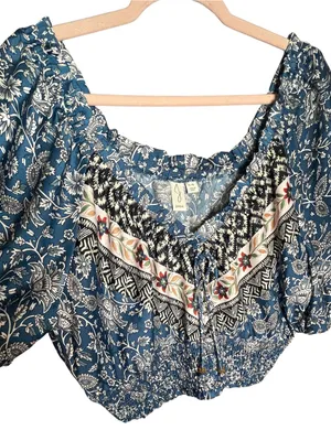 Joie Floral Crop Top Large Blouse ~ Boho Puff Sleeve Top ~ New thumbnail 4