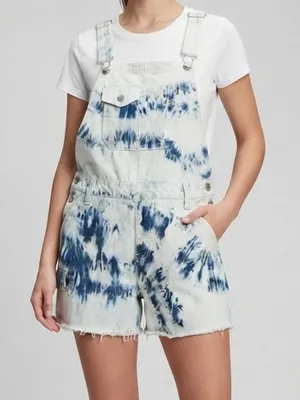 No Boundaries Tie Dye Denim Overalls Shorts XL 15-17 Raw Hem thumbnail 1