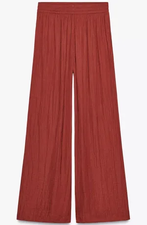 Zara Terracotta Orange Flowy Wide Leg Silky Satin Stretchy Pants Size Medium thumbnail 1