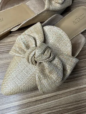 J.Crew Woven Bow Mules Toasted Brown Straw 7 NWT thumbnail 5