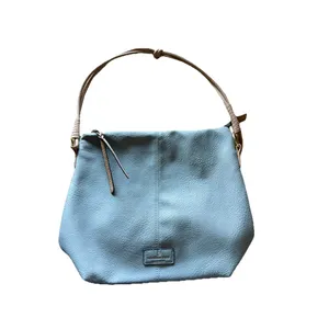 London Fog Travel Bag Houndstooth Brwn Barrel Duffle Leather Light Blue Bag thumbnail 3