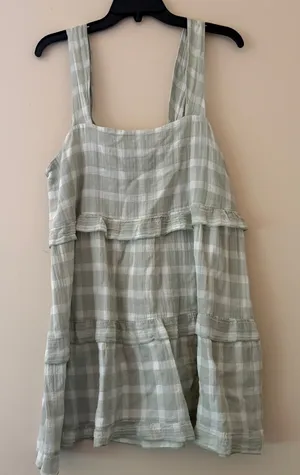 Show Me Your Mumu Sage Green Gingham Ruffle Mini Dress (Size S) thumbnail 1