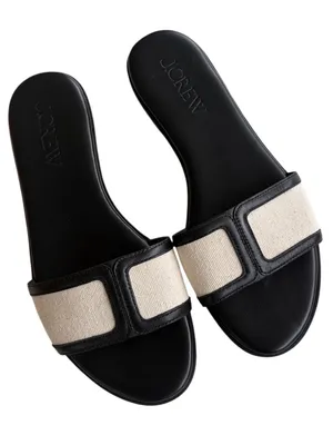 Like New J. Crew Georgina Leather / Canvas Sandals Black Ivory Size 6.5 thumbnail 1