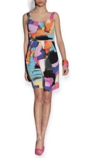 Bisou Bisou Multi Color Pleated Sleeveless Dress Size 12 thumbnail 1
